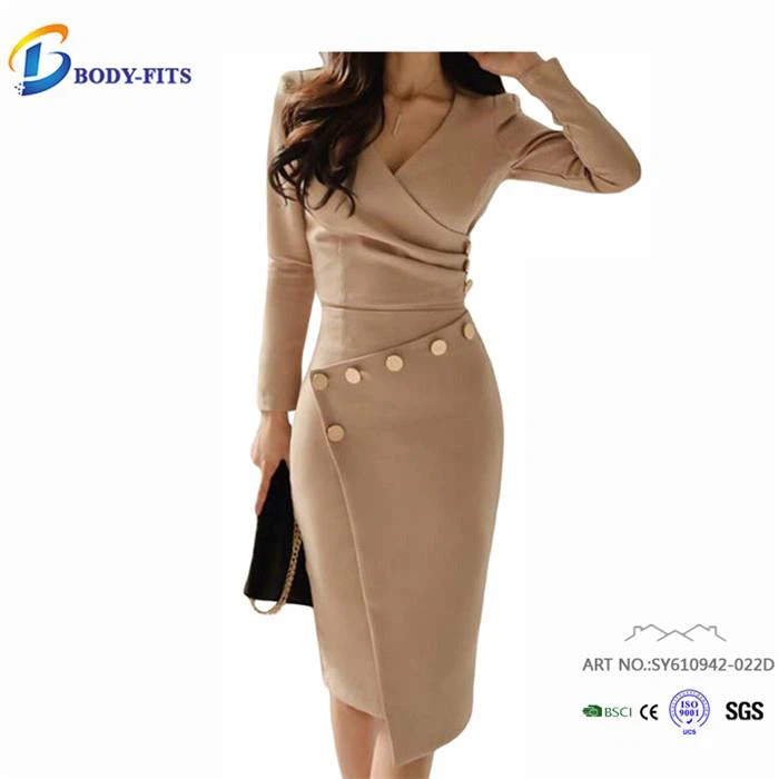 Khaki Long Sleeve Fall Dress